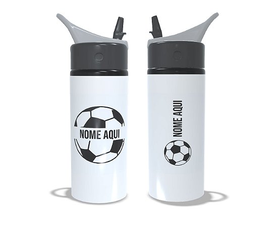 Squeeze Alumínio 600ml Personalizado com Nome – Tema Futebol | Garrafa Esportiva Infantil Escola Academia Presente