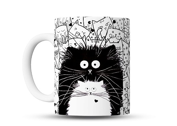 Caneca Pet Gatinhos Preto e Branco 325ml – Design Fofo e Divertido – Presente Criativo para Amantes de Gatos