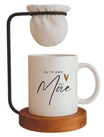 Caneca Dia das Mães com Suporte Porta Filtro Café – “Eu Te Amo Mãe” – Presente Criativo, Romântico e Funcional – Ideal para Café Especial