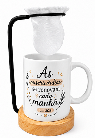 Caneca Personalizada Cristã com Suporte para Café Coado | Lm 3:23