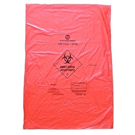 Saco Plástico Vermelho para Lixo Hospitalar Infectante 100L 100 unidades - Plástico Jurema