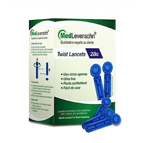 Lanceta Simples Twist 28G Azul 100UN - Medlevensohn