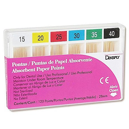 Pontas de Papel Absorvente 28mm com 120 Unidades - Dentsply