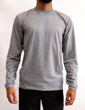 Camiseta gola redonda cinza mescla - Manga longa