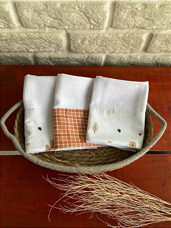 Kit 3 Fraldinhas de Boca Premium - Amigos do Bosque