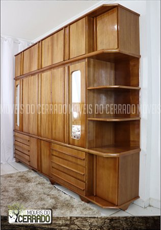 Guarda Roupas de Madeira 06 Portas + Canto Triplex Puxador Reto Espelho Externo nas Portas Laterais