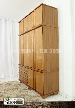 Guarda Roupas de Madeira 04 Portas Triplex Puxador Reto