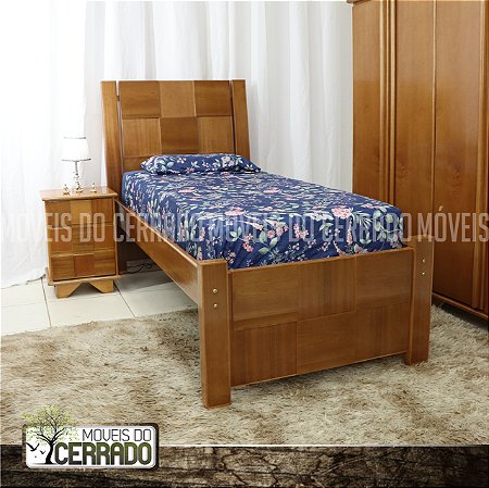 Cama Solteiro de Madeira Xadrez Lisa