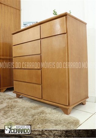 Cômoda de Madeira 05 Gavetas 01 Gavetinha e 0 Sapateira puxador Cava