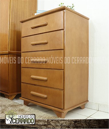 Cômoda de Madeira 05 Gavetas puxador Pão