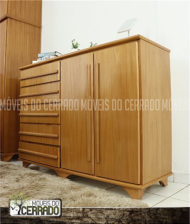 Cômoda de Madeira 05 Gavetas e 02 Portas Puxador Reto