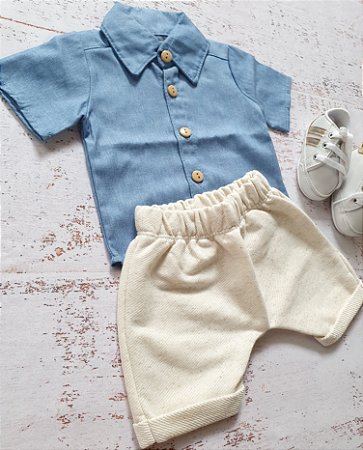 Conjunto Camisa Jeans e Shorts Bebê Menino - Tamanho P, M, G - 1, 2, 3 -  Bebêloquê roupa infantil