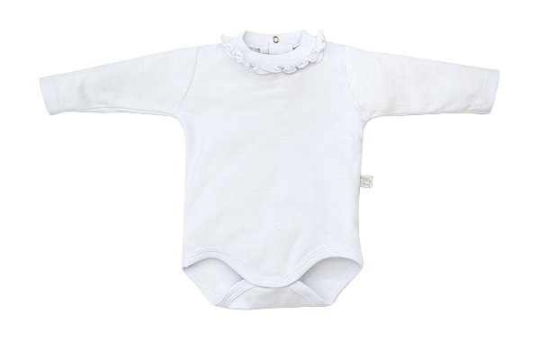 Body Manga Longa Bebê Menina Branco Gola de Babados P, M, G, 1 - Bebêloquê  roupa infantil bebê menino menina enxoval