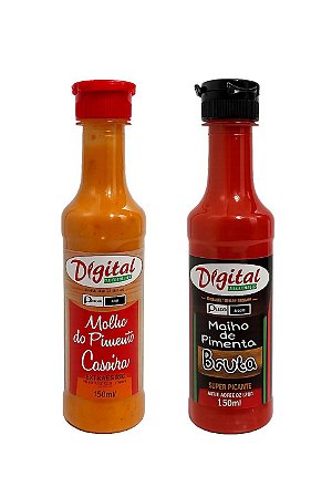 Kit Molho de Pimenta Caseira Extra Forte 150ml + Molho de Pimenta Bruta Super Picante 150ml - Digital