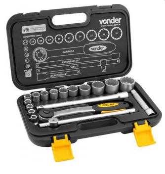 Jogo de Soquetes Estriados Encaixe 1/2 10 a 32mm 18 Peças - Vonder