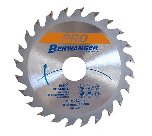 Disco para Serras Circulares Pró 80 Dentes 110x20mm Aço Carbono - 2310 - Berwanger