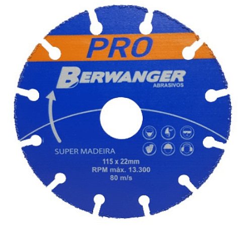 Disco Diamantado Super Madeira Pró 110x22mm com Aneis 20 e 16mm - 825 - Berwanger