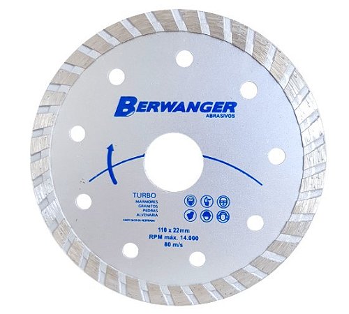 Disco Diamantado Turbo Eco 110x22mm com Anéis 20 e 16mm - 1459 - Berwanger