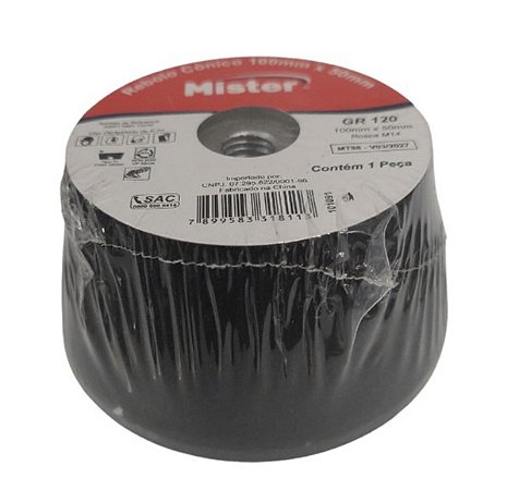 Rebolo Copo 100x50 M14mm Cônico Grão 120 - 101091 - Mister