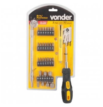 Jogo de Bits/ponteiras com 32 Peças Encaixe Sextavado de 1/4 Pol. - 3538032000 - Vonder