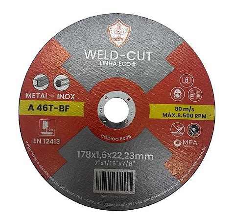 Disco de Corte 7 Pol. X 1,6mm X 7/8 Pol. Eco Weld-cut - Unidade - Sc Weld