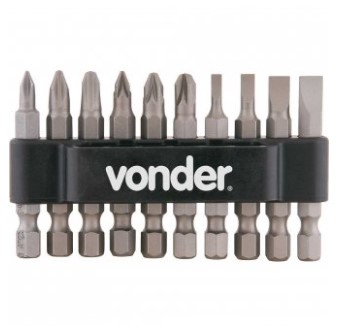 Jogo de Bits/ponteiras com 10 Peças Encaixe Sextavado 1/4 Pol. - 3538100000 - Vonder