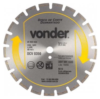 Disco Diamantado para Asfalto e Concreto Dcv 350 - 1268350050 - Vonder