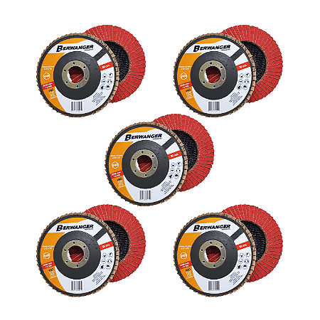 Kit 5 Discos Flap Cerâmico 115mm Grão 40 4.1/2 Berwanger