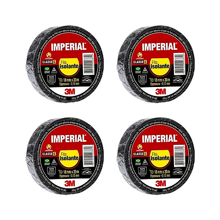 Kit 4 Fitas Isolantes 18mm X 20m Imperial 3m 90°c Classe C