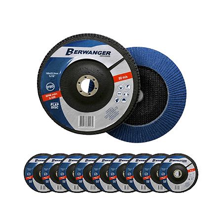 Kit 10 Discos Flap 4.1/2 Pol 115x22mm Grão 60 Berwanger
