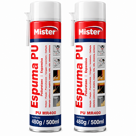 Kit 2 Espumas Expansivas Pu Mister Mr400 500ml 480g Poliuretano
