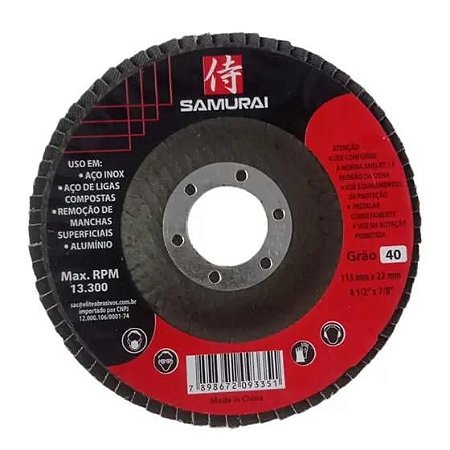 Disco Flap Fibra Zirconio -4,5" -115 x 22- G40 -SAMURAI