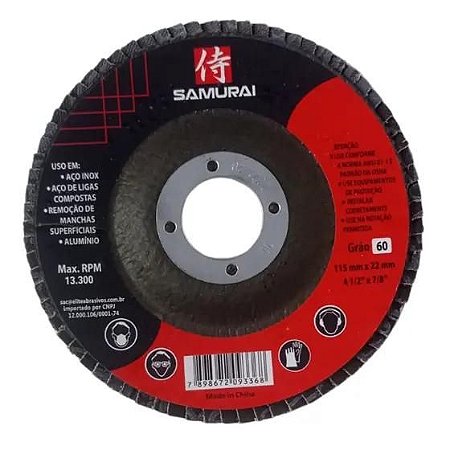 Disco Flap Fibra Zirconio -4,5" -115 x 22- G60 -SAMURAI