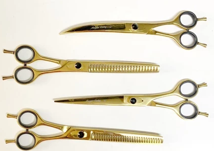 Kit de Tesouras Profissional Para Tosa 7" Dourada - Maryam