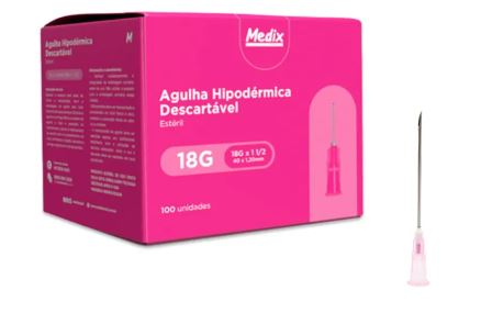Agulha Hipodérmica Descartável 40x1,20MM (18Gx1 1/2) - Medix