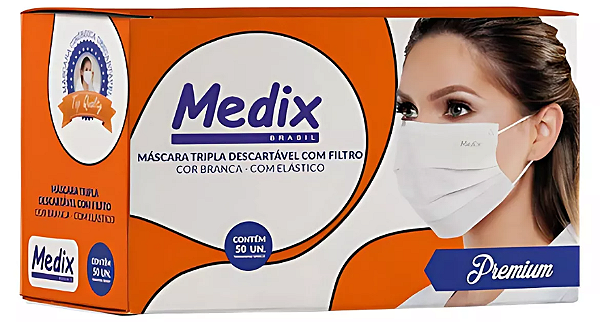 Máscara Tripla Branca Com Elástico - Medix