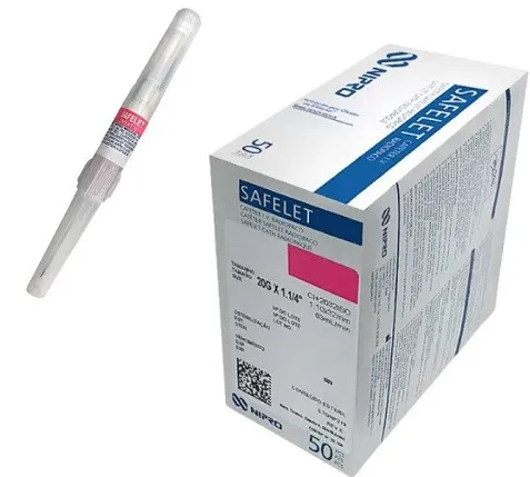 Cateter Intravenoso Periférico Radiopaco Etfe Safelet 20Gx1-1/4 - Nipro