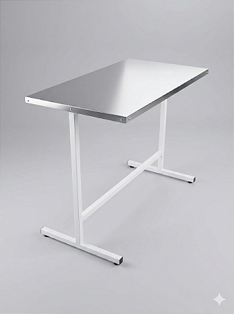 Mesa Bancada Tampo Liso Inox e Altura Fixa - Sanitas Móveis