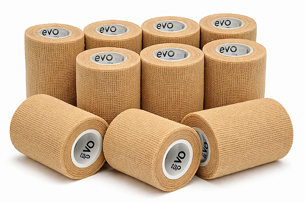 Kit 10 Bandagens Elástica Coesiva Adesiva Bege 10cmx4,5m - Evo Tape