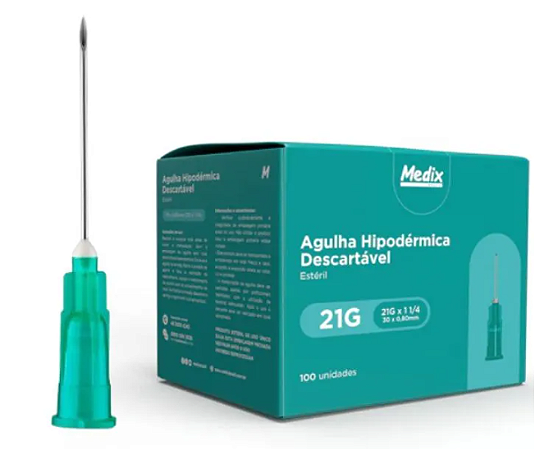 Agulha Hipodérmica Descartável 30x0,80MM (21G) - Medix