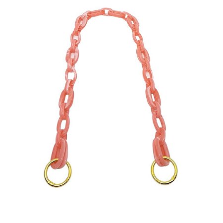Alça de ombro com elos de resina rosa e argola mosquetão dourado