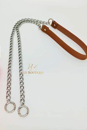 Alça tiracolo de corrente níquel e montana caramelo