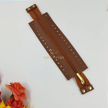 Fecho zíper dourado - caramelo - 25 cm