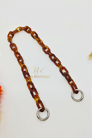 Alça de ombro com elos de resina tartaruga e argola mosquetão níquel