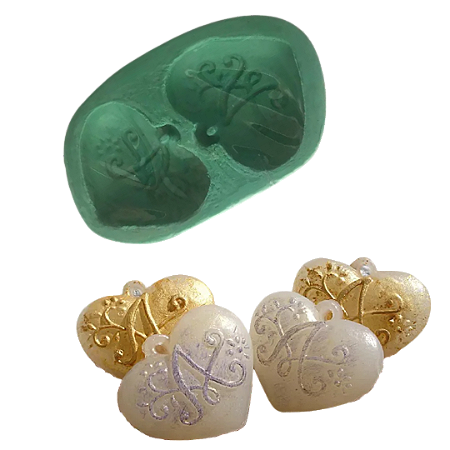 Forma de Silicone - Pingente Coração 2 cav
