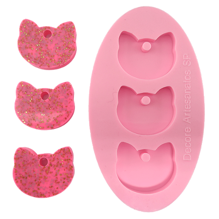 Forma de Silicone - Pingente Gato P 3 cav