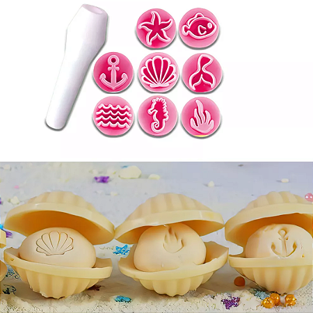 Kit Carimbos Fundo Do Mar Rosa Bebê - 9 Pc