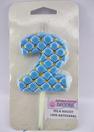 Vela de Biscuit nº 2 - Azul com Dourado