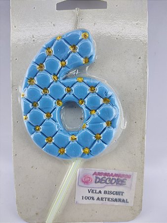 Vela de Biscuit nº 6 - Azul com Dourado