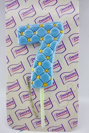 Vela de Biscuit nº 7 - Azul com Dourado